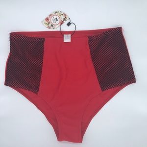 Beach Queen bikini bottoms Medium red black mesh high waist